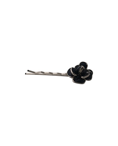 Chanel Camellia Hair Clip, £70, Accessories, Black/Silver, Front view